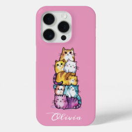 カラフルな水彩画のかわいい猫のイラスト Funny Animal カスタムデザイン iPhone 15 Proケース