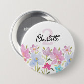 カラフルな水彩画のかわいい野の花のモノグラム 缶バッジ (正面&裏面)