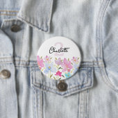 カラフルな水彩画のかわいい野の花のモノグラム 缶バッジ (インサイチュ)