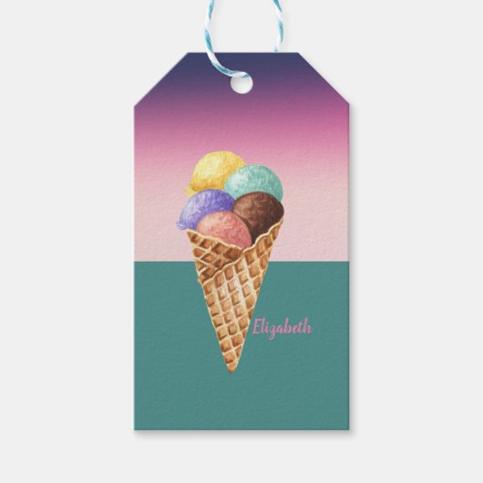 カラフルな水彩画のアイスクリーム ギフトタグ (正面)