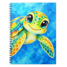 カラフルな水彩画のウミガメ