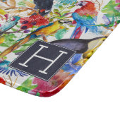 カラフルな水彩画のオウムは|あなたのイニシャルを加えます カッティングボード (角)