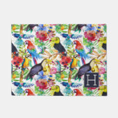 カラフルな水彩画のオウムは|あなたのイニシャルを加えます ドアマット (正面)