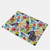 カラフルな水彩画のオウムは|あなたのイニシャルを加えます ドアマット (アングル)