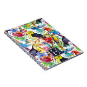 カラフルな水彩画のオウムは|あなたのイニシャルを加えます ノートブック (右側)