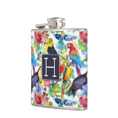 カラフルな水彩画のオウムは|あなたのイニシャルを加えます フラスク (左)