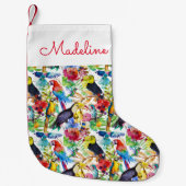 カラフルな水彩画のオウムは|あなたの名前を加えます スモールクリスマスストッキング (正面)