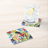 カラフルな水彩画のオウム2 スクエアペーパーコースター (インサイチュ)