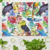 カラフルな水彩画のオウム キッチンタオル (折り畳み)