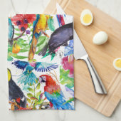 カラフルな水彩画のオウム キッチンタオル (四つ折り)