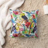 カラフルな水彩画のオウム クッション (ブランケット)