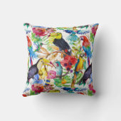 カラフルな水彩画のオウム クッション (裏面)