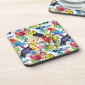 カラフルな水彩画のオウム コースター (左側)