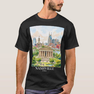 カラフルな水彩画のカスタムナッシュビルテネシーアメリカ Tシャツ