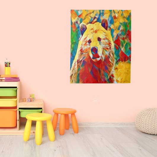 カラフルな水彩画のクマ タペストリー