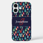 カラフルな水彩画のクリスマスツリーのモノグラム Case-Mate iPhoneケース (裏面)