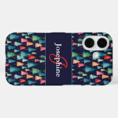 カラフルな水彩画のクリスマスツリーのモノグラム Case-Mate iPhoneケース (裏面 (横))