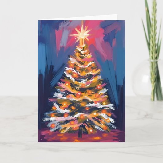 カラフルな水彩画のクリスマスツリー シーズンカード (正面)