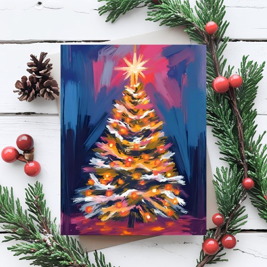 カラフルな水彩画のクリスマスツリー シーズンポストカード