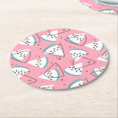 カラフルな水彩画のスイカ ラウンドペーパーコースター (アングル)