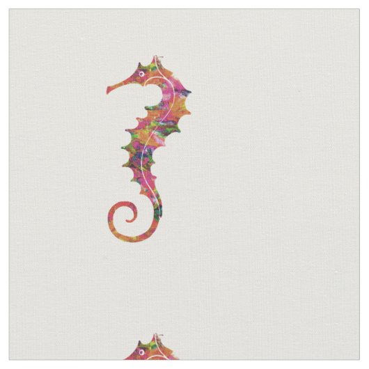 カラフルな水彩画のタツノオトシゴ ファブリック (クローズアップ)