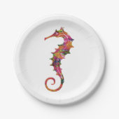 カラフルな水彩画のタツノオトシゴ ペーパープレート (正面)