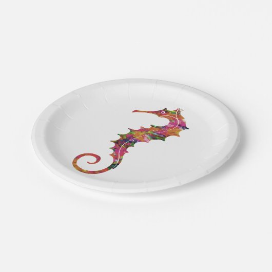 カラフルな水彩画のタツノオトシゴ ペーパープレート (アングル)