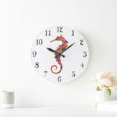 カラフルな水彩画のタツノオトシゴ ラージ壁時計 (ホーム)