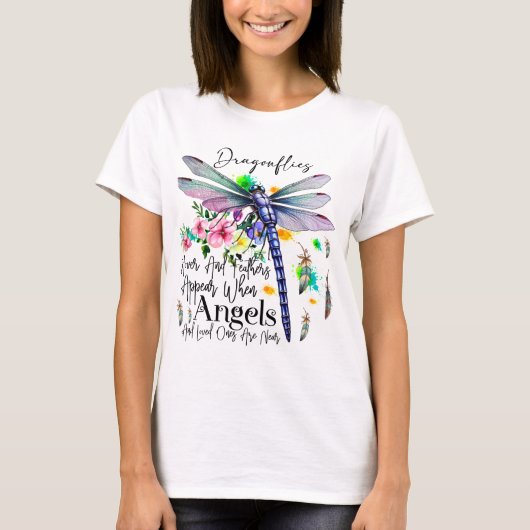 カラフルな水彩画のトンボとインスピレーション Tシャツ (正面)