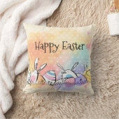カラフルな水彩画のハッピーイースター|の装飾用クッション クッション (ブランケット)