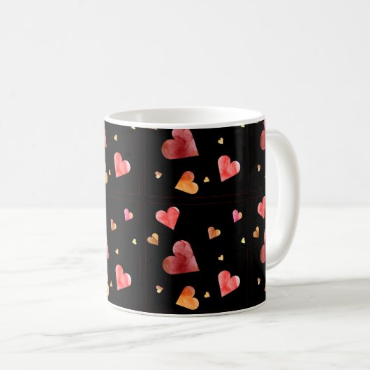 カラフルな水彩画のハートのコーヒーマグ コーヒーマグカップ (正面右)