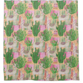 カラフルな水彩画のラマパターン シャワーカーテン (正面)