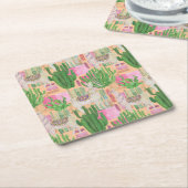 カラフルな水彩画のラマパターン スクエアペーパーコースター (アングル)