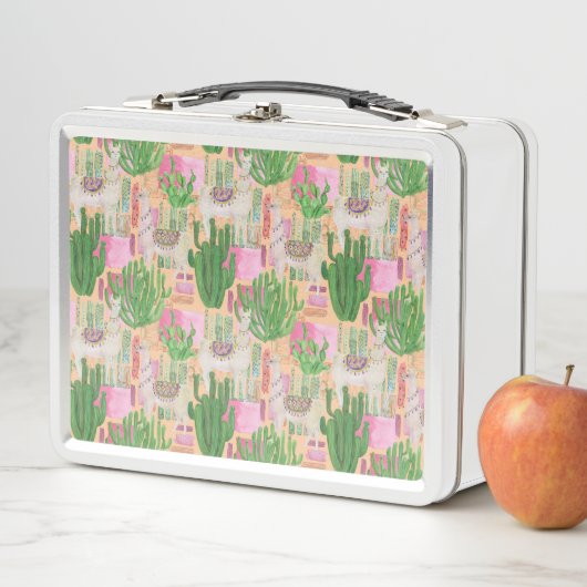 カラフルな水彩画のラマパターン メタルランチボックス (インサイチュ)