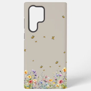 カラフルな水彩画のワイルドフラワーと蝶 SAMSUNG GALAXY S22 ULTRAケース