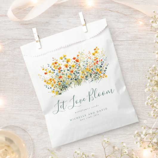 カラフルな水彩画のワイルドフラワー シード ウェディング フェイバーバッグ (クリップ留めされた状態)