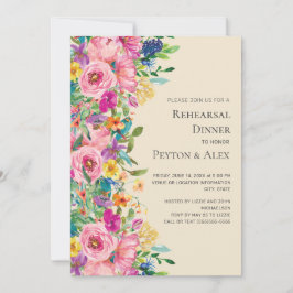 カラフルな水彩画のワイルドフラワー リハーサルディナー 招待状