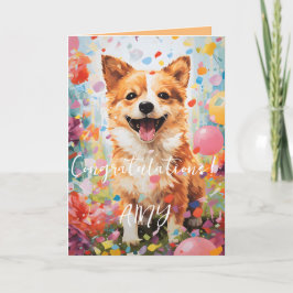 カラフルな水彩画の仔犬の折りたたみカード カード
