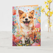 カラフルな水彩画の仔犬の折りたたみカード カード (黄色い花)