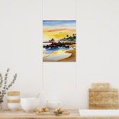 カラフルな水彩画の夏のビーチバケーション ポスター (キッチン)