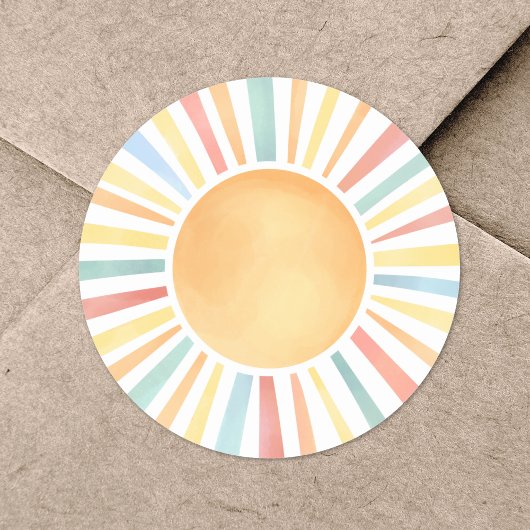 カラフルな水彩画の太陽 ラウンドシール