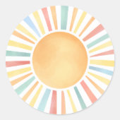 カラフルな水彩画の太陽 ラウンドシール (正面)