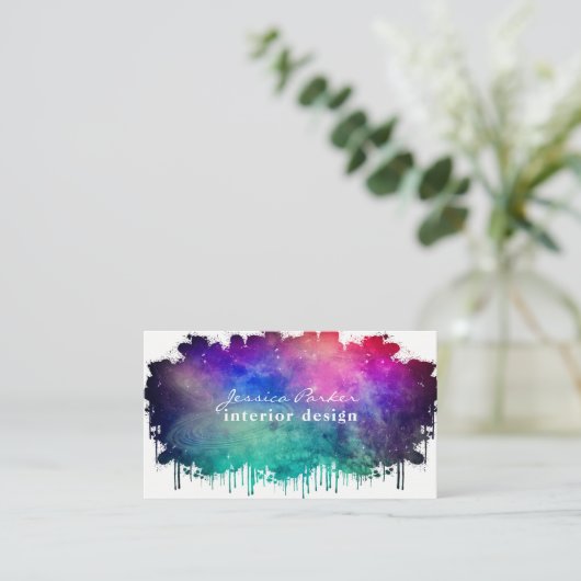 カラフルな水彩画の宇宙のしぶき 名刺 (スタンド正面)