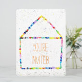 カラフルな水彩画の家の「招待されました」カード 招待状 (スタンド正面)