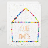 カラフルな水彩画の家の「招待されました」カード 招待状 (正面/裏面)