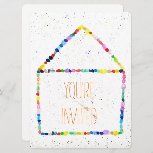 カラフルな水彩画の家の「招待されました」カード 招待状 (正面/裏面)