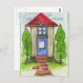 カラフルな水彩画の家絵画 ポストカード (正面/裏面)