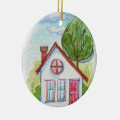 カラフルな水彩画の家 セラミックオーナメント (右)