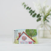 カラフルな水彩画の家 名刺 (スタンド正面)