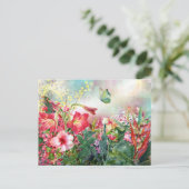 カラフルな水彩画の庭の花 ポストカード (スタンド正面)